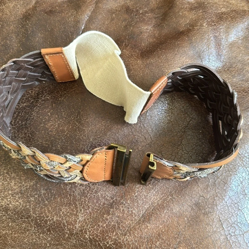 LIVE LOVE LOFT Metallic Leather Weave Waist Belt with elastic